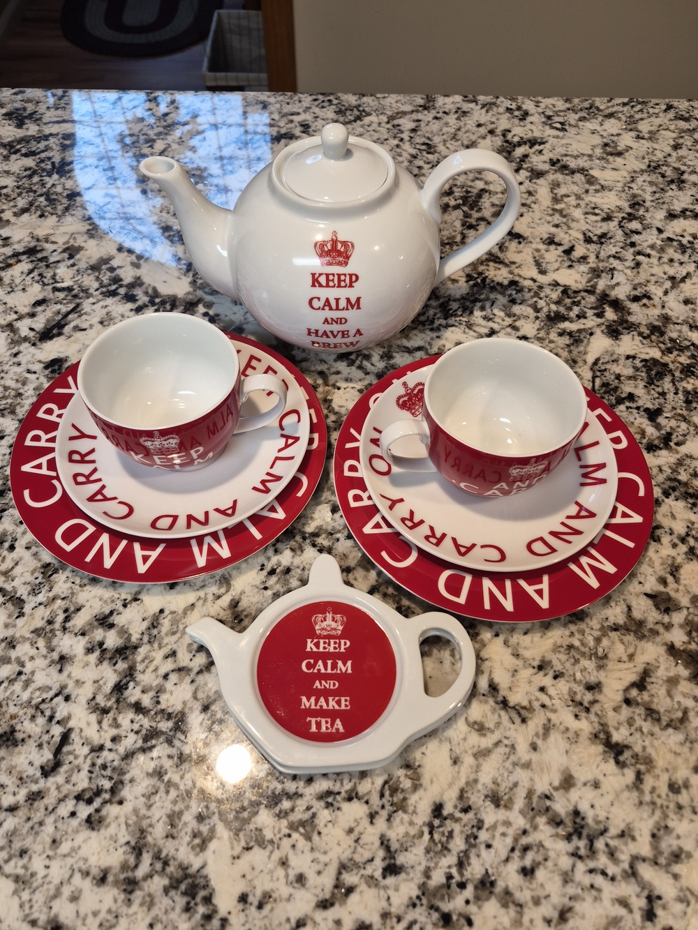 Creative Tops Ltd. Keep Calm Red and White Tea Set - Teapot, Cups, Saucers